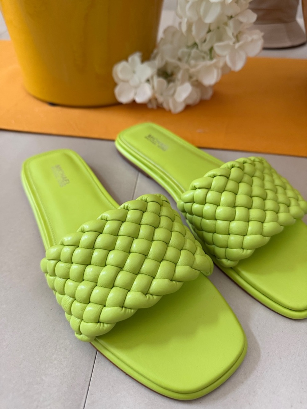 Michael Kors Braided Slide Sandals in Lime Green